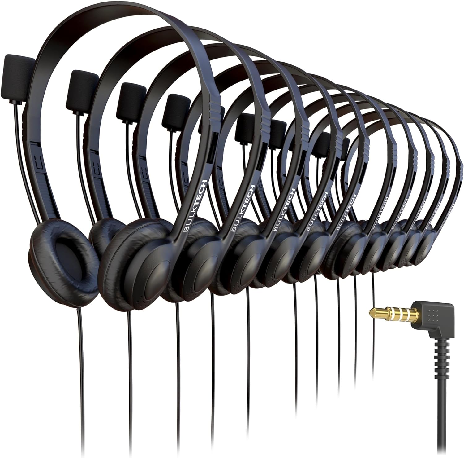 Bulktech Wired On-Ear Leather Headsets with Boom Microphone and 3.5mm Connector, Bulk Wholesale