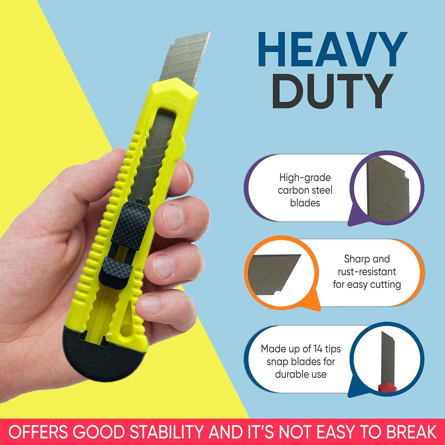 Bulktech Bulk Utility Knives, Retractable Box Cutter for Cartons, Cardboard and Boxes, 18mm Wider Razor Sharp Blade, Smooth Mechanism