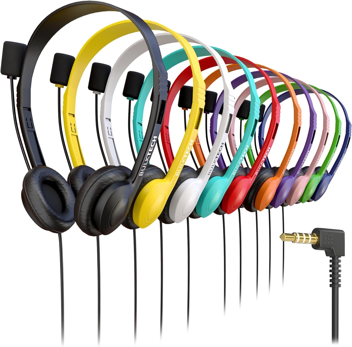 Bulktech Wired On-Ear Leather Headsets with Boom Microphone and 3.5mm Connector, Bulk Wholesale