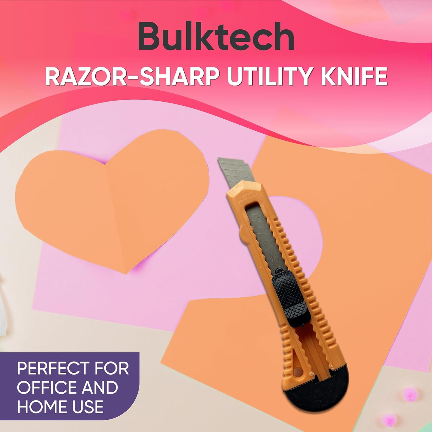 Bulktech Bulk Utility Knives, Retractable Box Cutter for Cartons, Cardboard and Boxes, 18mm Wider Razor Sharp Blade, Smooth Mechanism