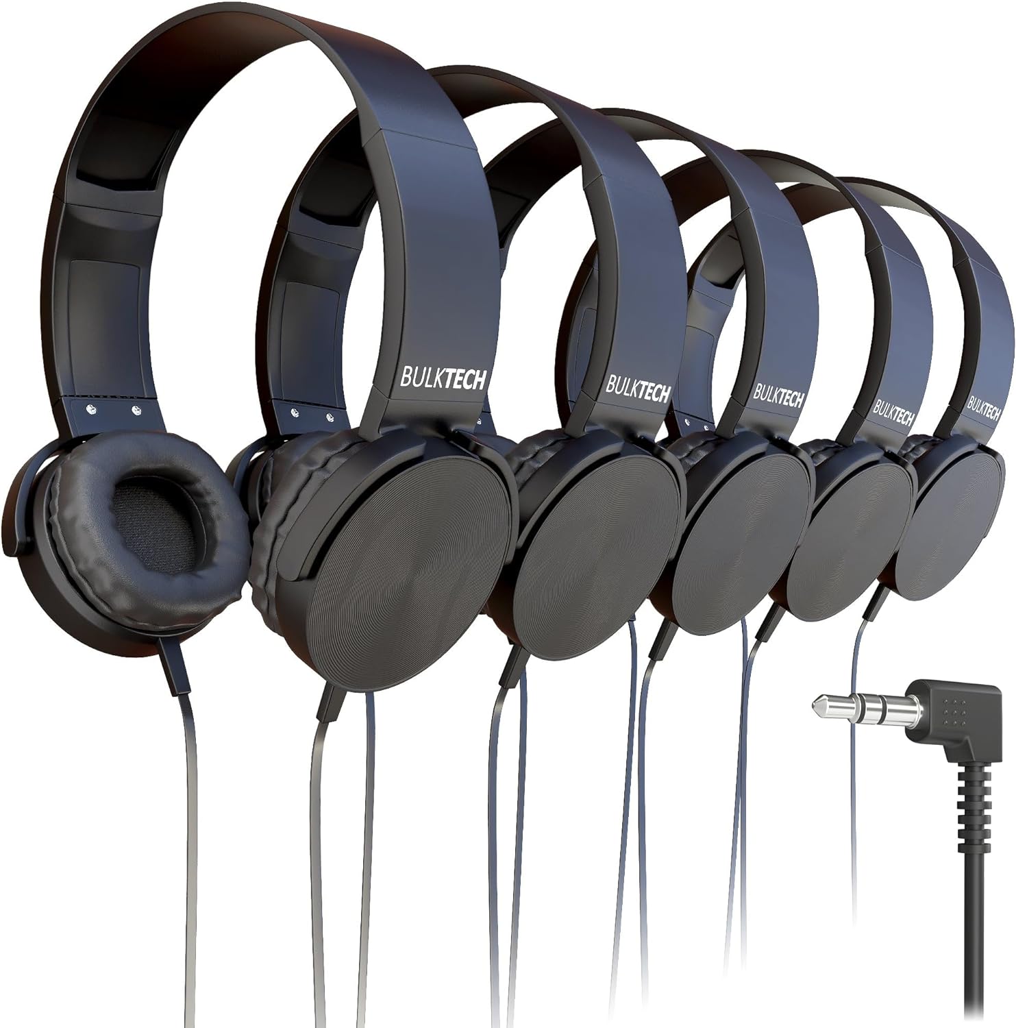 Bulktech Wired On-Ear Leather Headphones with 3.5mm Connector, Round Metal Housing, Bulk Wholesale