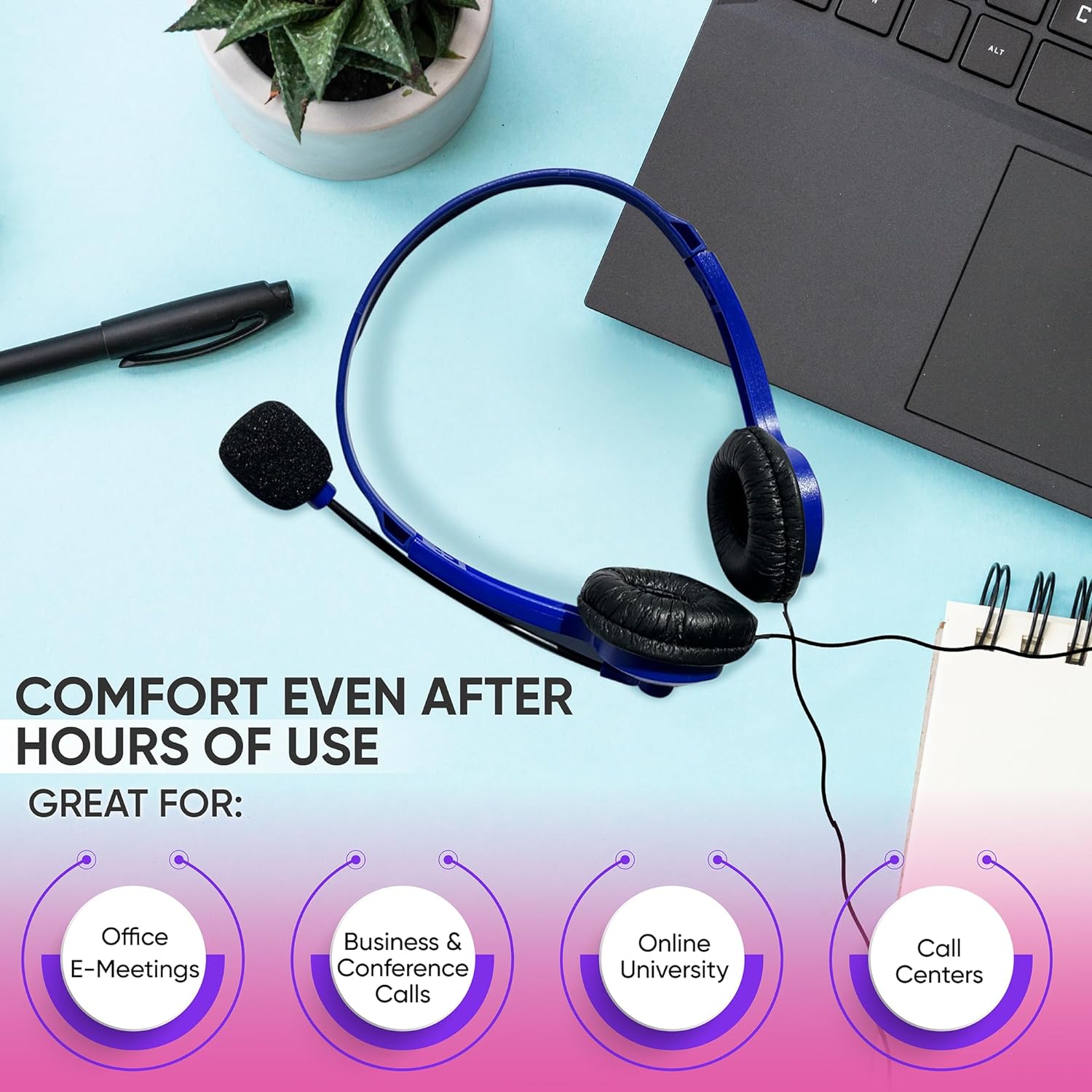 Bulktech Wired On-Ear Leather Headsets with Boom Microphone and 3.5mm Connector, Bulk Wholesale