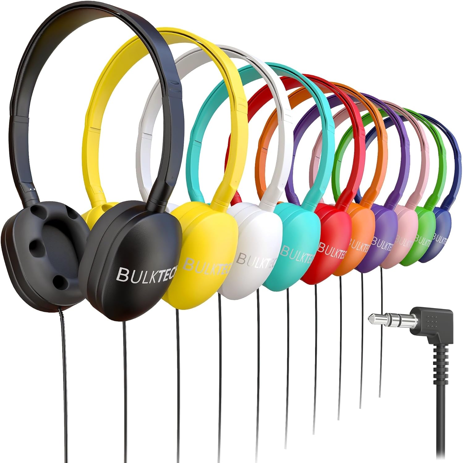 Bulktech Wired On-Ear Rubber Headphones with 3.5mm Connector, Bulk Wholesale