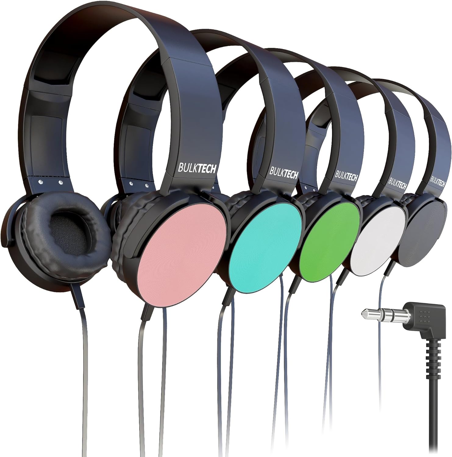 Bulktech Wired On-Ear Leather Headphones with 3.5mm Connector, Round Metal Housing, Bulk Wholesale