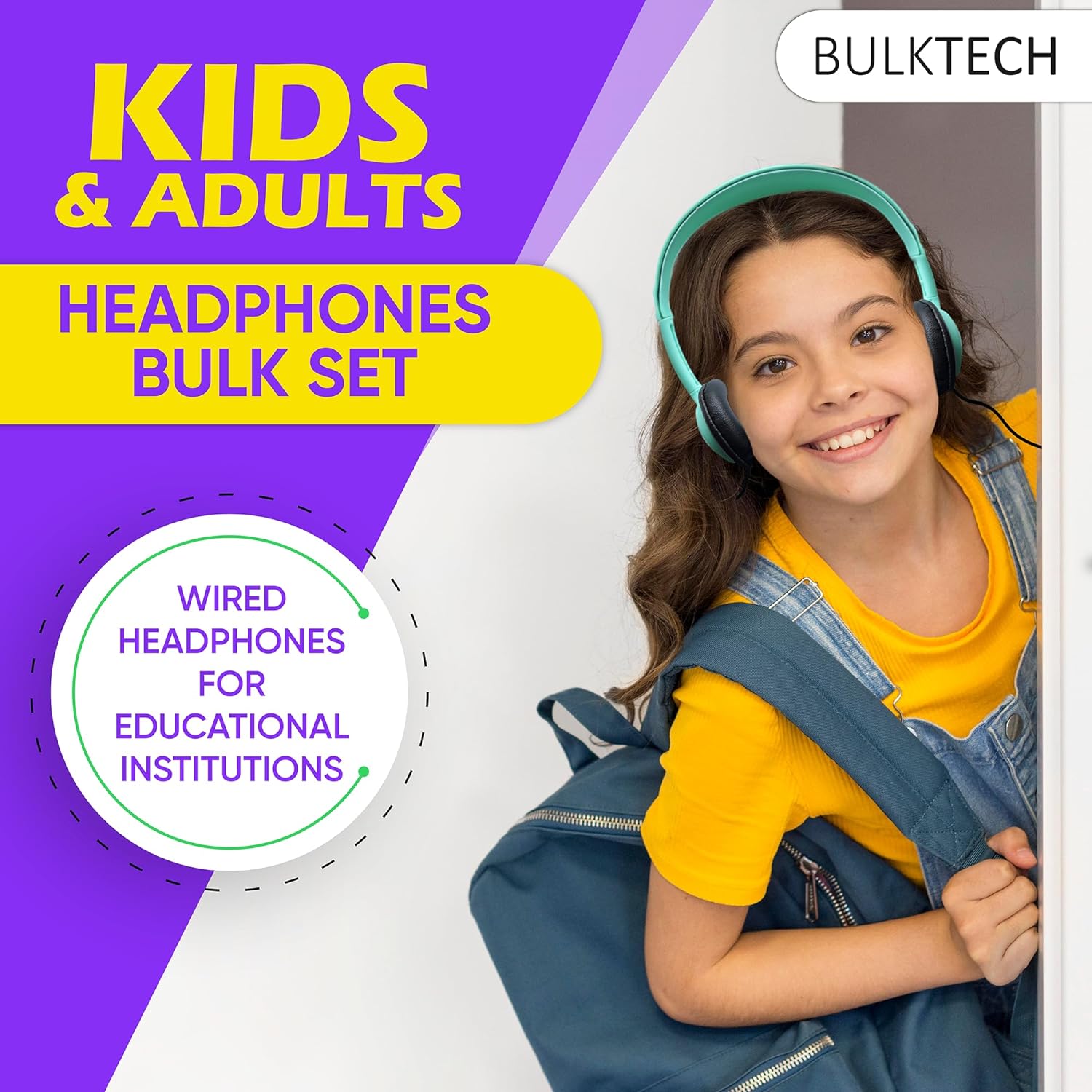 Bulktech Wired On-Ear Leather Headphones with Microphone and 3.5mm Connector, Bulk Wholesale