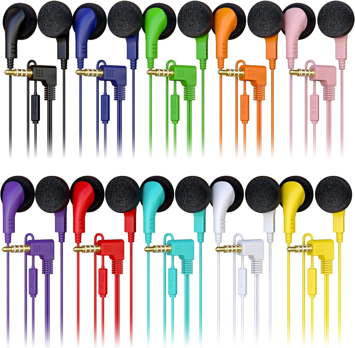 Bulktech Bulk Wired Earphones with Microphone, Remote Controller, 3.5mm Connector and Sponge Covers, Wholesale