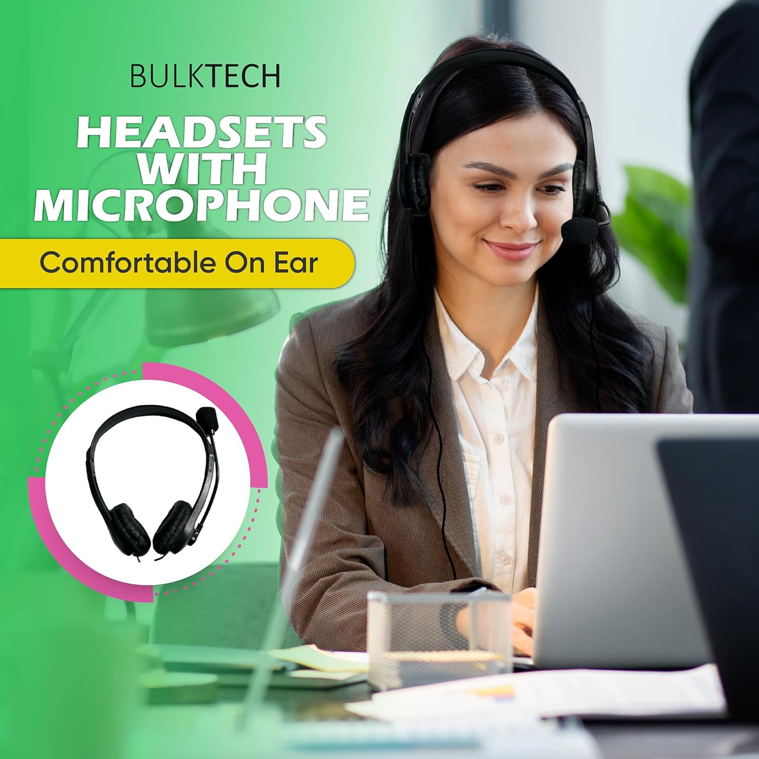 Bulktech Wired On-Ear Leather Headsets with Boom Microphone and 3.5mm Connector, Bulk Wholesale