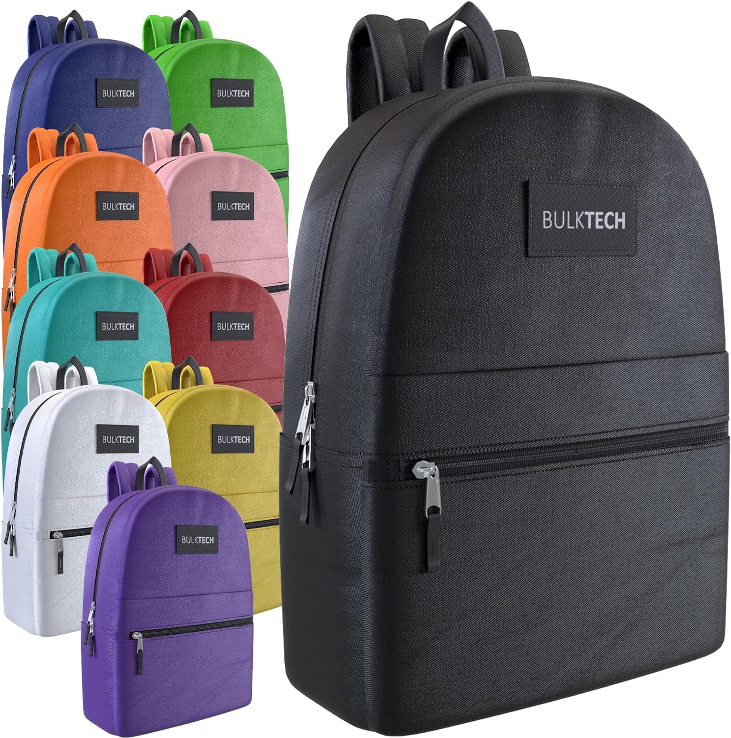 Bulktech Bulk Classic Backpacks in Wholesale Back Packs for Boys and Girls (Assorted 10 Color Pack)