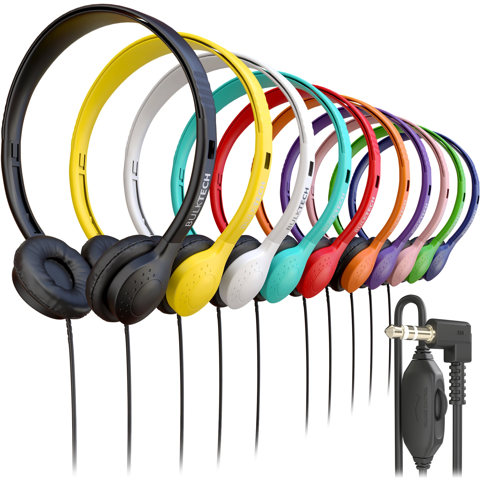 Bulktech Wired On-Ear Leather Headphones with 3.5mm Connector and Remote Control for Volume, Bulk Wholesale